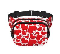Love Heart Square Double-Layer Waist Bag with All-Over Print,Durable Twill Fabric, Multi-Pocket Fanny Pack for Outdoor Sports Travel