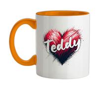 Love Heart Teddy - 11oz - Ceramic Two-Tone Mug for Coffee/Tea - Orange/White - One Size
