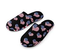 Love Heart U.S. Flag Men's Cotton Slippers Memory Foam Comfort House Shoes Winter Indoor Slipper for Hotel Casa Spa