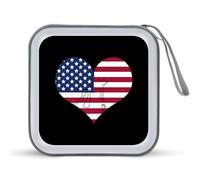 Love Heart U.S. Flag Portable CD Case 40 Capacity DVD Collection Holder Zipper Storage Wallet for Car Home Travel