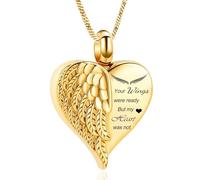 Love Heart Urn Necklace for Ashes Keepsake Memorial Cremation Jewelry Stainless Steel Angel Wing Heart Urn Locket Ashes Holder Memorial Urn Jewelry for Human/Pet Ashes