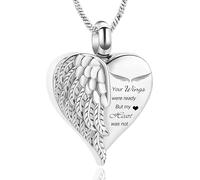 Love Heart Urn Necklace for Ashes Keepsake Memorial Cremation Jewelry Stainless Steel Angel Wing Heart Urn Locket Ashes Holder Memorial Urn Jewelry for Human/Pet Ashes