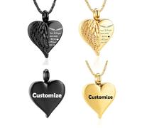 Love Heart Urn Necklace for Ashes Keepsake Memorial Cremation Jewelry Stainless Steel Angel Wing Heart Urn Locket Ashes Holder Memorial Urn Jewelry for Human/Pet Ashes