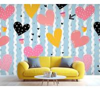 Love Heart Wallpaper Cute Balloon Wallpaper Light Blue Wall Paper Murals for Walls Striped Wall Paper for Bedrooms Living Room Sofa Tv Background Large Painting Poster 100X70cm