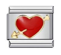 Love Heart Wife Husband Mum Daughter Sister Birthday Pink Family Stainless Steel 9mm Italian Link Charm Compatible With Nomination Bracelet (Cupid Arrow I Love You Heart Silver)