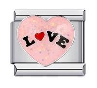 Love Heart Wife Husband Mum Daughter Sister Birthday Pink Family Stainless Steel 9mm Italian Link Charm Compatible With Nomination Bracelet (I love You Heart Pink)