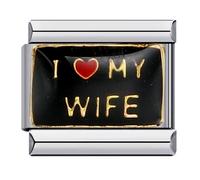 Love Heart Wife Husband Mum Daughter Sister Birthday Pink Family Stainless Steel 9mm Italian Link Charm Compatible With Nomination Bracelet (I Love My Wife Husband Gift Heart)