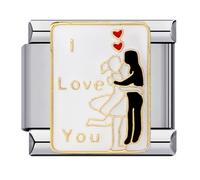 Love Heart Wife Husband Mum Daughter Sister Birthday Pink Family Stainless Steel 9mm Italian Link Charm Compatible With Nomination Bracelet (I Love You Couple Kiss Heart)