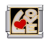 Love Heart Wife Husband Mum Daughter Sister Birthday Pink Family Stainless Steel 9mm Italian Link Charm Compatible With Nomination Bracelet (I Love You Block Letters Heart)