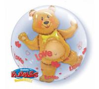 Love Hearts & Bear 24"/61Cm Bubble Balloon