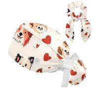 Love Hearts Dogs Scrub Caps Women Nurse Hat Surgical Cap Bouffant Working Cap Button Sweatband