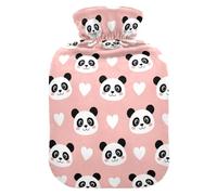 Love Hearts Panda Pink Hot Water Bottle with Cover for Pain Relief Heating Bag for Arthritis, 1L
