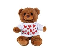 Love Hearts Teddy Bear - Small Plush Toy Love Gifts for Valentines Day & Anniversaries - Dark Brown Stuffed Animal with Printed T-Shirt Red Design