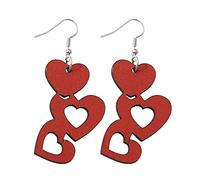 Love Hearts Wooden Drop Earrings Red Pink Heart Shape Cute Cat Double Printed Wood Dangle Earrings I Love You Pendant Earrings for Women Mom