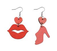 Love Hearts Wooden Drop Earrings Red Pink Heart Shape Cute Cat Double Printed Wood Dangle Earrings I Love You Pendant Earrings for Women Mom