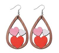 Love Hearts Wooden Drop Earrings Red Pink Heart Shape Cute Cat Double Printed Wood Dangle Earrings I Love You Pendant Earrings for Women Mom