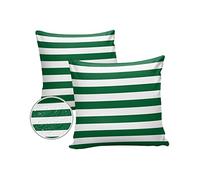 LOVE HOME DAY Outdoor Pillow Covers Set of 2, Green White Geometric Striped Decorative Waterproof Throw Pillowcase Xmas Color Striped Cotton Linen Soft Cozy Cushion Cover Pillowsham 16x16In