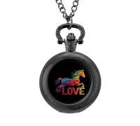 Love Horses Rainbow Horse Silhouette Classic Quartz Pocket Watch Vintage Men's Pocketwatch with Chain Christmas Gifts for Father Husband Boyfriend