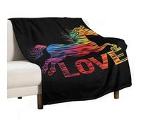Love Horses Rainbow Horse Silhouette Lightweight Throw Blanket for Bed Couch Soft Flannel Blankets Large Warm Plush Throws 40"x50"