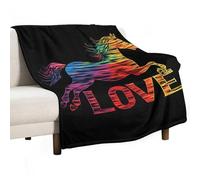 Love Horses Rainbow Horse Silhouette Lightweight Throw Blanket for Bed Couch Soft Flannel Blankets Large Warm Plush Throws 50"x60"