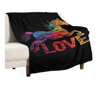 Love Horses Rainbow Horse Silhouette Lightweight Throw Blanket for Bed Couch Soft Flannel Blankets Large Warm Plush Throws 60"x80"