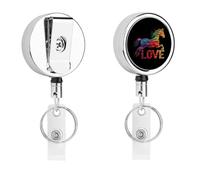 Love Horses Rainbow Horse Silhouette Metal Retractable Keychain Heavy Duty ID Badge Holder Stainless Steel Badge Reel with Belt Clip