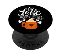 Love In A Mug Coffee Lover Saying Hearts Fall Drink Graphic PopSockets Adhesive PopGrip
