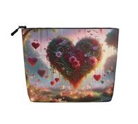 Love in Bloom Valentine's Day Large Capacity Travel Makeup Bag for Women,Waterproof Single-Ply Imitation Hemp Portable Zipper Cosmetic Bag