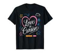 Love in Cursive Romantic Handwriting Style Typography T-Shirt