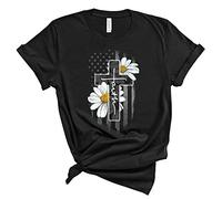 Love in Faith | Faith Flag Daisy | Christian T-Shirts for Women | Faith-Based Apparel | Christian Gifts, Black, M