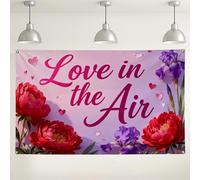 Love in The Air Floral Backdrop, Romantic Peony and Iris Design for Wedding Decorations, Spring Peach Indoor/Outdoor Photography Background 71x43 Inch