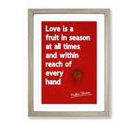 Love Is A Fruit Typography Red Framed Print | A4 Oak Framed Wall Art | Ready to Hang | Modern Love Picture | Living Room Bedroom Lounge Office