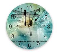 Love Is A Nature Angel On Your Shoulder Ink Dtyle Dragonfly Pattern Round Frameless Wall Clock Arabic Numerals Wall Clock Non-Ticking Clocks Decorative For Kitchen Bedroom Office 25cm