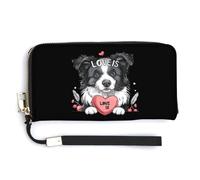 Love is Border Collie Leather Wallet Fashion Purse Long Pouch with Wrist Strap for Men Women