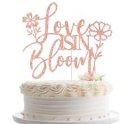 Love is in Bloom Cake Topper, Floral Bridal Shower Cake Decorations, Wildflower Floral Flower Themed Wedding Engagement Bachelorette Party Decorations, Rose Gold Glitter