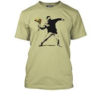 Love is in The Air Flower Thrower Banksy- Mens Unisex T-Shirt Camel Small