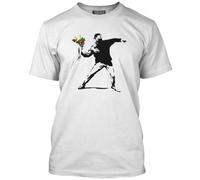 Love is in The Air Flower Thrower Banksy Tshirt - Rage Flowers Street Art Graffiti Tee LIITA Political - Mens Unisex T-Shirt - S White
