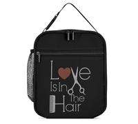 Love is in The Hair Hairstylist Insulated Lunch Bag Reusable Cooler Lunchbox Tote Meal Container for Women Men