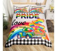 Love is Love Duvet Cover King Size,Rainbow Balloon Comforter Cover with 2 Pillowcase for Teens Adults,Kids Colorful Stripes Bedding Set,Pride Theme Breathable 3 Pcs Decorative Bed Cover(No Comforter)