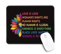 Love is Love Kindness Black Lives Mouse Pad with Stitched Edge, Sunflower Human Rights Justice Mousepad Gifts, LGBTQ BLM Feminism Gifts, Rainbow Peace Equality Inclusive Diversity Gifts