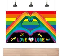 Love is Love LGBT Rainbow Pride Month Backdrop, Hands Making Heart Sign Pattern Colorful Lesbian Gay Bisexual Transgender Party Background Backdrops for Parade Party Decorations Photo Booth Props