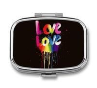 Love is Love Pill Box 2 Compartment, Portable Pill Case with Mirror for Pocket Purse Travel, Mini Metal Medicine Organizer for Vitamins Fish Oil