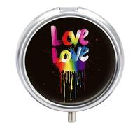 Love is Love Pill Box 3 Compartment Small, Personalized Pill Organizer with Mirror, Portable Pill Case for Pocket Or Purse, Round Pill Containe Travel Gifts, Pill Holder
