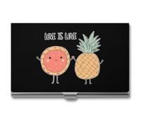 Love is Love Pineapple Pizza Business Card Wallet Credit Card Holder Metal Square Small Pocket Purse