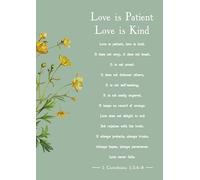 Love is Patient Love is Kind art print, 1 Corinthians 13:4-8, Bible Verse, Christian art, Yellow Floral Design, Sage Green. Size A4