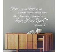 Love is Patient, Love is Kind... Lové Never Fails - Corinthians, Bible Wall Quote, Wall Art Sticker [Large] [White]