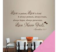 Love is Patient, Love is Kind... Lové Never Fails - Corinthians, Bible Wall Quote, Wall Art Sticker [XLarge] [Pink]