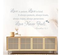 Love is Patient, Love is Kind... Lové Never Fails - Corinthians, Bible Wall Quote, Wall Art Sticker [XLarge] [Silver]