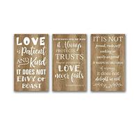 Love is Patient Love is Kind Love Never Fails Set of 3 Religious Bible Verse Wall Decor Unframed Wood Signs 1 Corinthians 13 Love Chapter for Bedroom Living Room Wedding Engagement Housewarming Gift