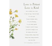 Love is Patient Love is Kind Wall Art, 1 Corinthians 13 Bible Verse Print, Yellow Floral Botanical Design. Size A4